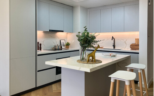 Light Grey Kitchen with Breakfast Bar